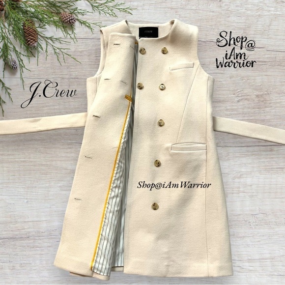 J.Crew ivory long sleeveless double cloth belted layering vest *shop@iamwarrior - Picture 6 of 13